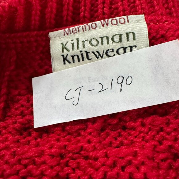 Kilronan Fisherman Cardigan Sweater Large Red Merino Wool Cable Knit CJ-2190 - Picture 2 of 7
